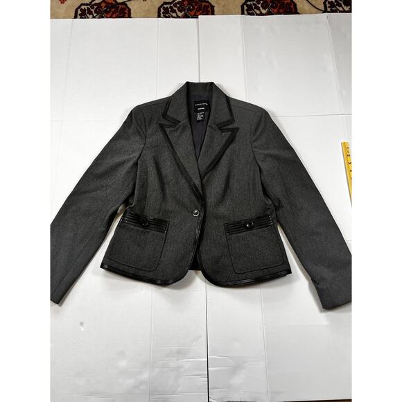 Doncaster Women’s Vintage Blazer Size 14 Charcoal Grey With Leather Trim C19 - Picture 1 of 9